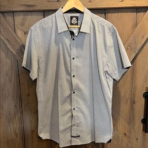 English Laundry Button Geometric Shirt Mens XL Blue White  Cotton Short Sleeve